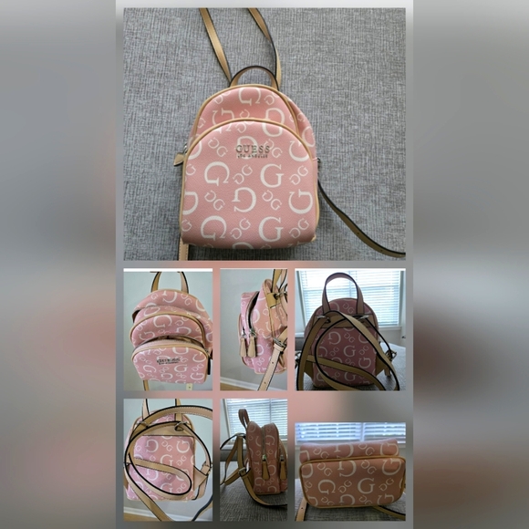 🎒Pre-Owned GUESS Pink Mini Backpack -Logo Print - Picture 8 of 8